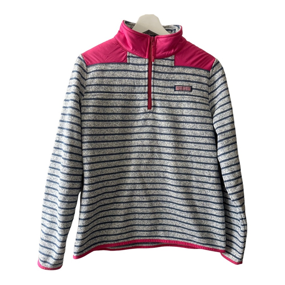 Woman’s Vineyard Vines Small pink and  blue stripped 1/4 Zip Pullover
